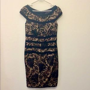 Tadashi Shoji black and nude lace dress 10
